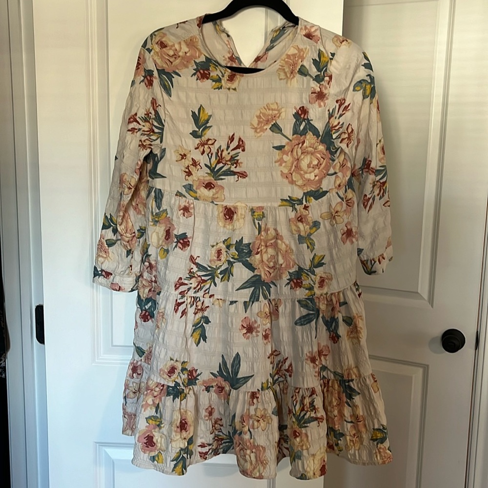 Zara pink floral textured dress size small